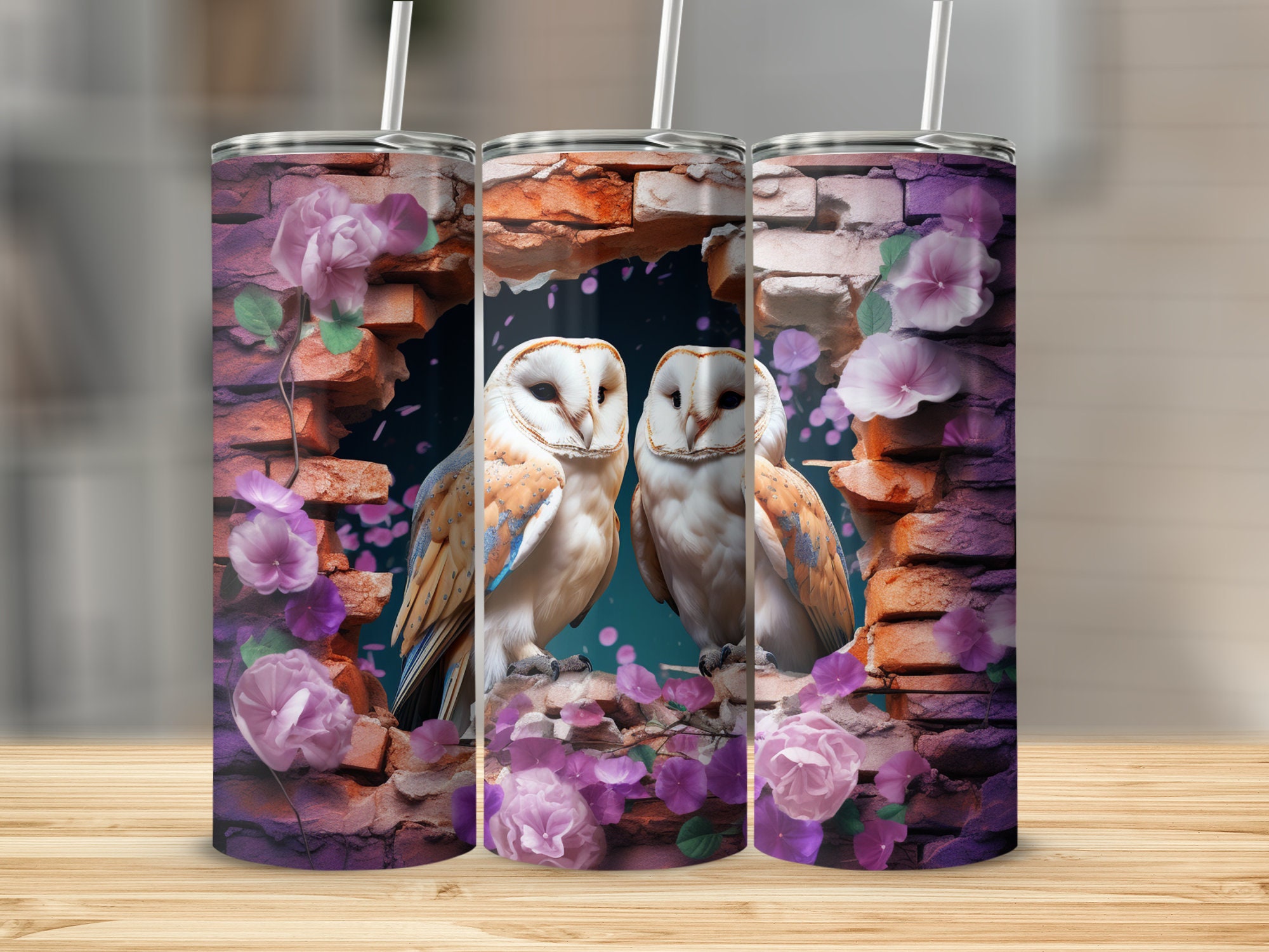 Barn Owls Through Wallhole 20oz skinny tumbler wrap straight and tapered tumbler sublimation design 