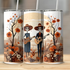 Vaso de sublimación de 20 oz del Día de los Muertos, diseño recto y cónico, envoltura PNG, diseño de sublimación