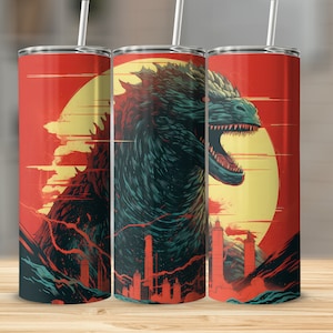God zilla 20oz sublimatiebekerontwerp, rechte en taps toelopende skinny bekerwikkel, png, sublimatieontwerp
