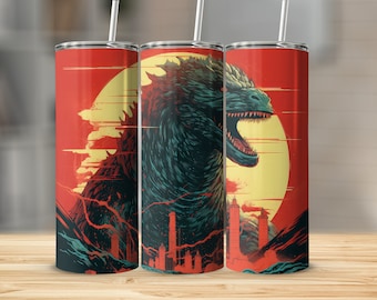 God zilla 20oz Sublimation Tumbler Design, Straight and Tapered Skinny Tumbler Wrap PNG, Sublimation Design