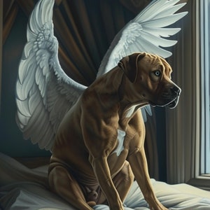 Pit Bull with Angel Wings Wall Art, Remembrance Gift, Pet Memorial Photo, Pit Bull Loss, Personalized Gift, Pet Loss Portrait, Angel Wings image 1