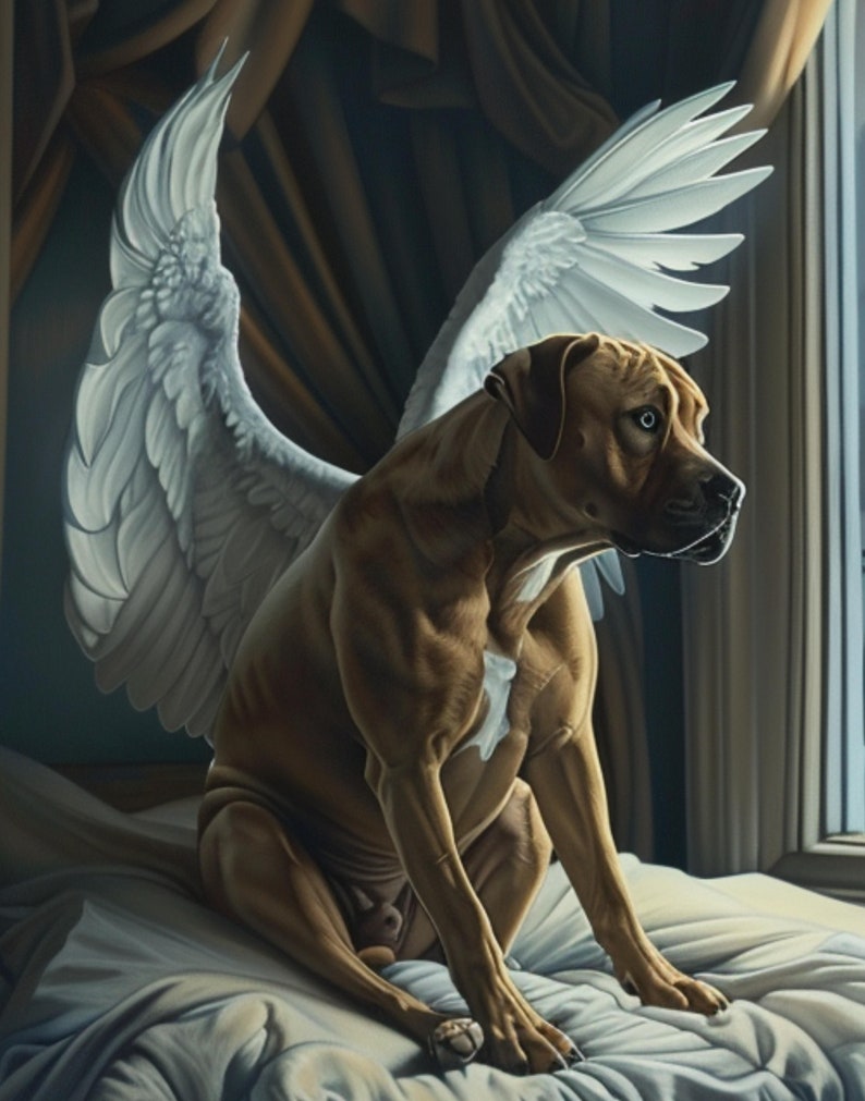 Pit Bull with Angel Wings Wall Art, Remembrance Gift, Pet Memorial Photo, Pit Bull Loss, Personalized Gift, Pet Loss Portrait, Angel Wings image 1