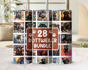 28 Rottweiler Dog Bundle Tumbler Wraps, 20oz Skinny Tumbler Wrap with 28 Rottweiler Dog Sublimation Design, tumbler bundle design, dog png