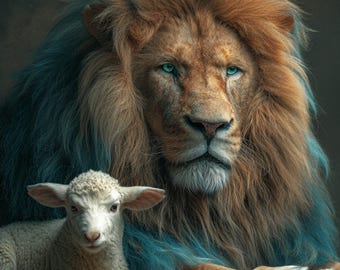 Lion and Lamb Wall Art, Christian Wall Art, Lion Lamb Wall Judah Art, Lion Lamb Wall Art, Lion Lamb Canvas Wall Art, Lion Judah Wall Art