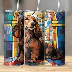 Dachshund Stained Glass 3 20oz skinny tumbler wrap straight and tapered tumbler sublimation design PNG of Dachshund Stained Glass 3