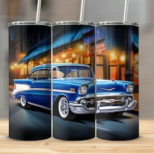 Classic Chevy Bel Air Car 20oz skinny tumbler wrap straight and tapered tumbler sublimation design PNG of Classic Chevy Bel Air Car