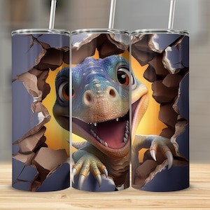 Dinosaur Breaking Wall 20oz skinny tumbler wrap straight and tapered tumbler sublimation design PNG of Dinosaur Breaking Wall