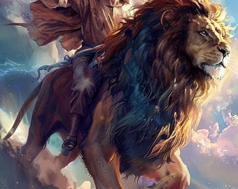 Jesus Wall Art, Jesus Print, Jesus painting, Bible Art, Jesus Rides Lion Wall Art, Jesus Portrait. Tribe of Judah Art, Bookcover Template