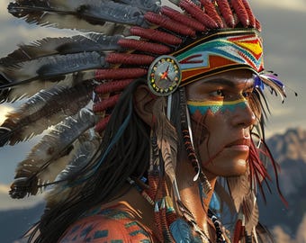 Native American Chief Wall Art, Native Wall Art, Native Living Room Decor, American Native Art, Abstract Indian Art, Native Decor