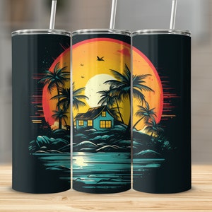 Hawaiian Beach, 20oz Sublimation Tumbler Design, 9.2x8.3 inch Straight and Tapered Skinny Tumbler Wrap PNG, Sublimation Design