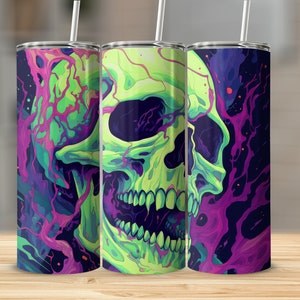 Macabre Skull 20oz Sublimation Tumbler Design, Straight and Tapered Skinny Tumbler Wrap PNG, Sublimation Design