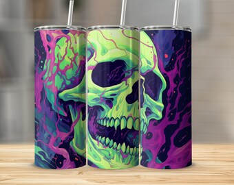 Macabre Skull 20oz Sublimation Tumbler Design, Straight and Tapered Skinny Tumbler Wrap PNG, Sublimation Design