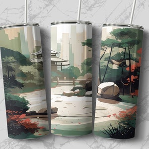 Japanese Zen Gardens 20oz Sublimation Tumbler Designs, 9.2 x 8.3 inch Straight and Tapered Skinny Tumbler Wrap PNG, Sublimation Design