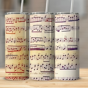Music Tumbler, 20oz Sublimation Tumbler Design, Straight and Tapered Skinny Tumbler Wrap PNG, Sublimation Design, Music Notations Wrap