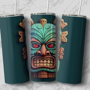 Polynesian Tiki Tikis 20oz Sublimation Tumbler Designs, 9.2x8.3 inch Straight and Tapered Skinny Tumbler Wrap PNG, Sublimation Design