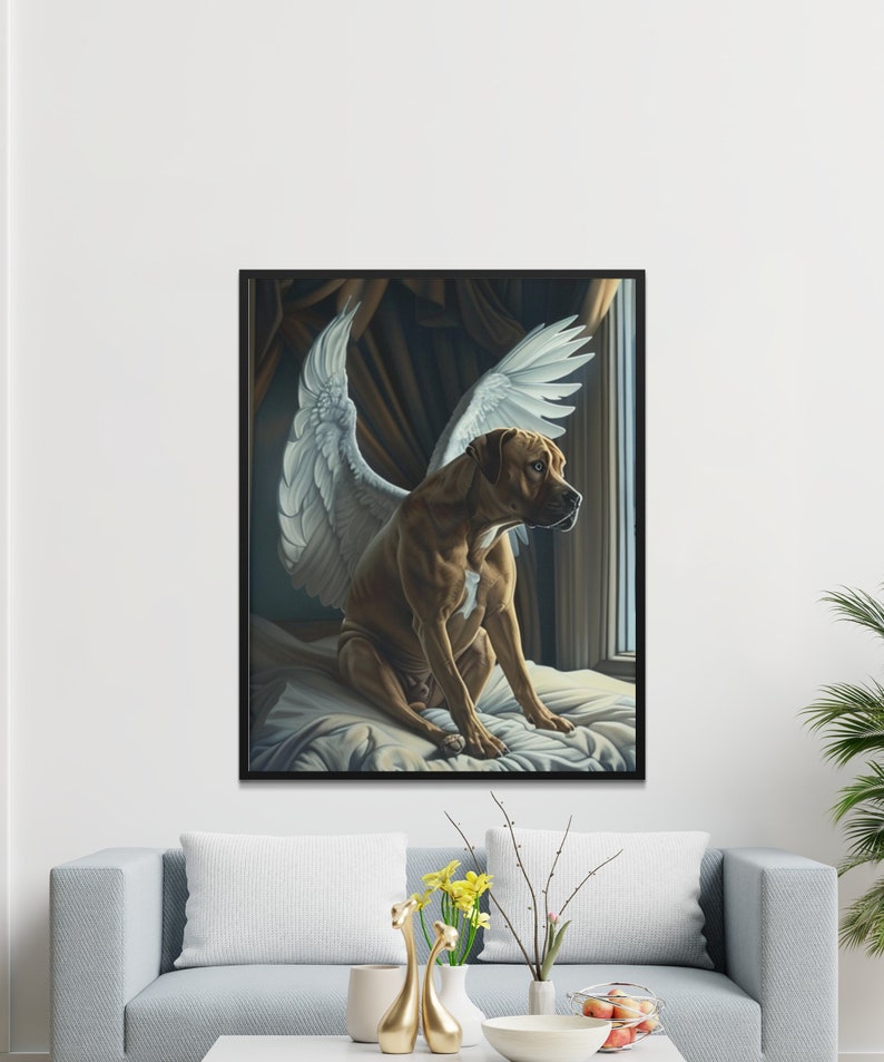 Pit Bull with Angel Wings Wall Art, Remembrance Gift, Pet Memorial Photo, Pit Bull Loss, Personalized Gift, Pet Loss Portrait, Angel Wings image 3