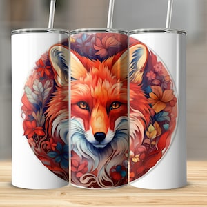 Fox Circle Sticker 20oz Sublimation Tumbler Design, Straight and Tapered Skinny Tumbler Wrap PNG, Sublimation Design