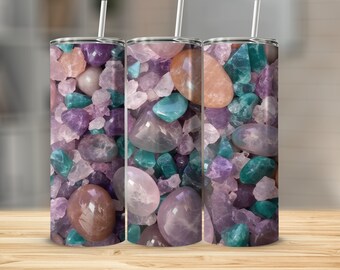Conception de gobelet à sublimation de pierres précieuses de 20 oz, emballage de gobelet mince droit et conique PNG, conception de sublimation