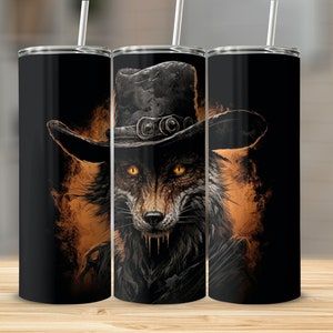 Cowboy Wolf Tumbler, 20oz skinny tumbler wrap, Straight and tapered tumbler sublimation design,  Wolf png, Wolf Lovers, Wolf Tumbler