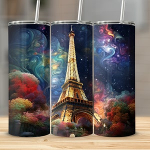 Eiffel Tower Swirls 20oz skinny tumbler wrap straight and tapered tumbler sublimation design PNG of Eiffel Tower Swirls