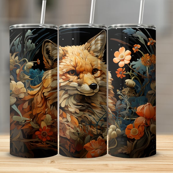 3D Paperfeather Fox 20oz skinny tumbler wrap straight and tapered tumbler sublimation design PNG of 3D Paperfeather Fox