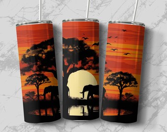 Gobelet Safari Wildlife, Sublimation 20 oz design droit et conique, Beauté africaine, Animaux de safari, Emballage de sublimation de la faune Safari PNG