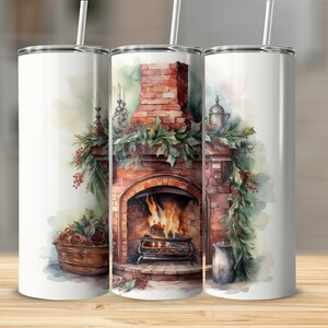 Cozy Christmas Fire 20oz Sublimation Tumbler Design, Straight and Tapered Skinny Tumbler Wrap PNG, Sublimation Design