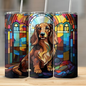 Dachshund Stained Glass 1 20oz skinny tumbler wrap straight and tapered tumbler sublimation design PNG of Dachshund Stained Glass 1