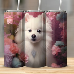 Puppy with Flowers 20oz Sublimation Tumbler Design, Straight and Tapered Skinny Tumbler Wrap PNG, Sublimation Design