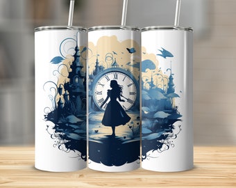 Alice in Wonderland 20oz skinny tumbler wrap straight and tapered tumbler sublimation design PNG of Alice in Wonderland