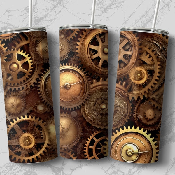 Steampunk Industrial Gears 20oz Sublimation Tumbler Designs, 9.2 x 8.3 inch Straight and Tapered Skinny Tumbler Wrap PNG, Sublimation Design