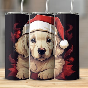 Christmas Retriever 20oz skinny tumbler wrap straight and tapered tumbler sublimation design PNG of Christmas Retriever