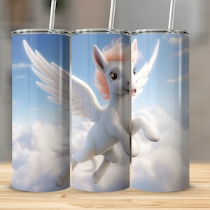 Cute Cartoon Pegasus 20oz Sublimation Tumbler Design, Straight and Tapered Skinny Tumbler Wrap PNG, Sublimation Design