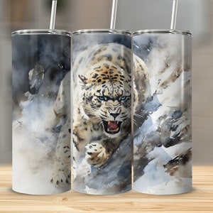 Snow Leopard 20oz skinny tumbler wrap straight and tapered tumbler sublimation design PNG of Snow Leopard