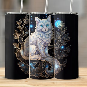 Celestial Cat 20oz Sublimation Tumbler Design, Straight and Tapered Skinny Tumbler Wrap PNG, Sublimation Design