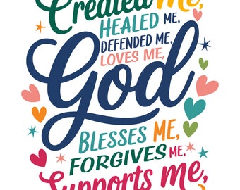 Created Me Healed Me Defended Me SVG Digital Cut, Christian Vector, Faith svg, Inspirational svg, Faith Tee Shirt Png, Jesus Heals Tee Shirt
