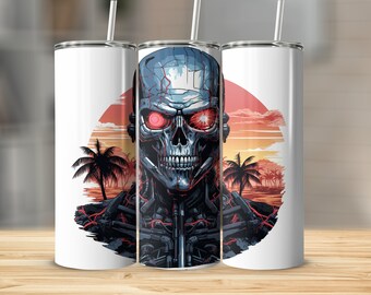 Terminator Robocop Mix 20oz skinny tumbler wrap straight and tapered tumbler sublimation design PNG of Terminator Robocop Mix