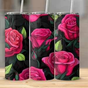 Glowing Roses 20oz Sublimation Tumbler Design, Straight and Tapered Skinny Tumbler Wrap PNG, Sublimation Design