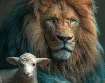 Lion and Lamb Wall Art, Christian Wall Art, Lion Lamb Wall Judah Art, Lion Lamb Wall Art, Lion Lamb Canvas Wall Art, Lion Judah Wall Art