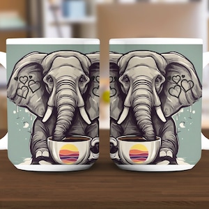Elephant Coffee Time Mug Wrap, 11oz and 15oz Mug Template, Mug Sublimation Design, Mug Wrap Template, Animal Lovers Mug Design Png