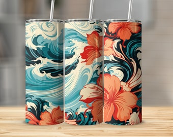 Hawaiian Print Tumbler, 20oz Sublimation Tumbler Design, Straight and Tapered Skinny Tumbler Wrap PNG, Hawaiian Print png, Hawaii Print