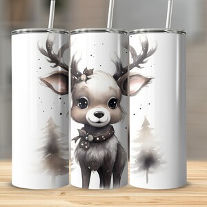 Weihnachtsren-Charakter 20 Unzen Sublimationsbecher-Design, gerade und konische dünne Tumbler Wrap PNG, Sublimationsdesign