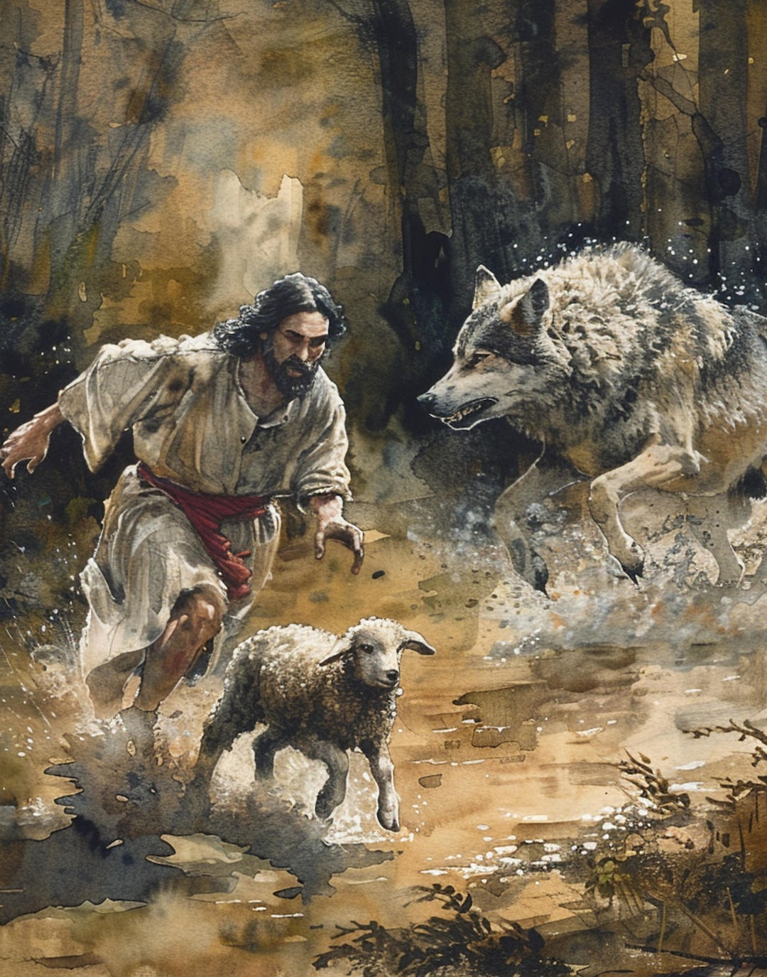 Jesus Leaves the 99 Art, Jesus Print, Jesus Painting, Bible Art ...