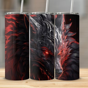 Celestialpunk Anime Wolf 20oz Sublimation Tumbler Design, Straight and Tapered Skinny Tumbler Wrap PNG, Sublimation Design