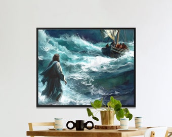 Jesus Walking on Water, Vintage Wall Art, Bible Christian Art, Faith Works, Bible Print Art, Jesus, Faith Art, Christian Art, Biblical Theme