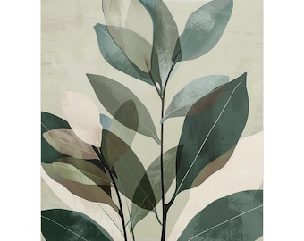 Sage Green Leaf Poster, Sage Green Print, Green Botanical Art, Boho Sage Art, Abstract Leaf Print, Botanical Print, Wall Art Set, Leaf Art
