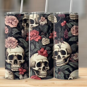 Floral Bones Pattern 20oz skinny tumbler wrap straight and tapered tumbler sublimation design PNG of Floral Bones Pattern