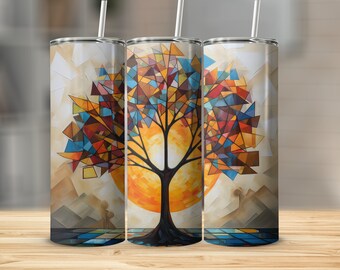 Peinture à l'huile abstraite géométrique 20 oz Sublimation Tumbler Design, Tumbler mince droit et fuselé PNG, Sublimation Design