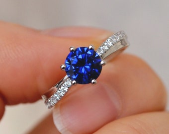 6 Claws 1ct Blue Sapphire Ring/ 925 Silver Round Sapphire Engagement Ring/ Sapphire Anniversary Ring/September Birthstone Ring