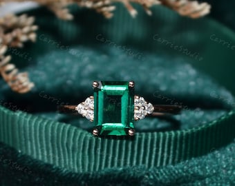 Solid 14K Gold Emerald Ring/Emerald Cut Engagement Ring/Emerald Promise Ring/Green Gemstone/May Birthstone/Gift for Her